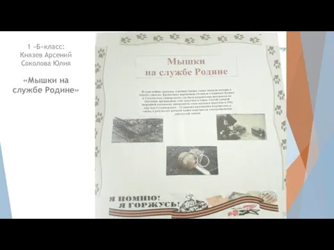 1 «Б»класс: Князев Арсений Соколова Юлия «Мышки на службе Родине»