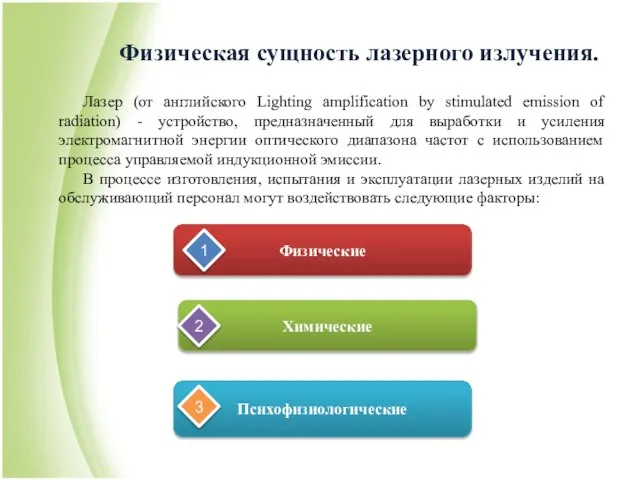 Физическая сущность лазерного излучения. Лазер (от английского Lighting amplification by stimulated emission