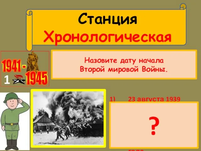 Станция Хронологическая 1 Назовите дату начала Второй мировой Войны. 23 августа 1939