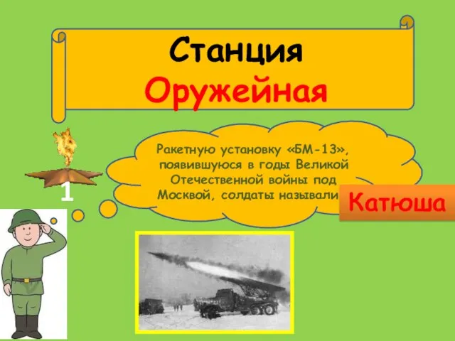 Станция Оружейная 1 Ракетную установку «БМ-13», появившуюся в годы Великой Отечественной войны