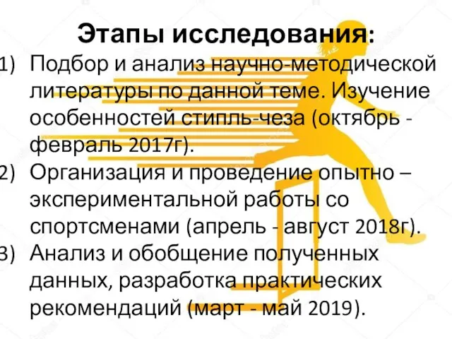 Этапы исследования: Подбор и анализ научно-методической литературы по данной теме. Изучение особенностей