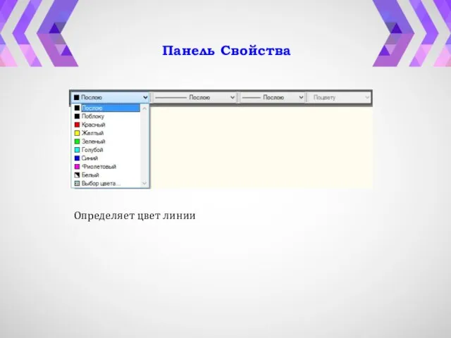 Панель Свойства Определяет цвет линии