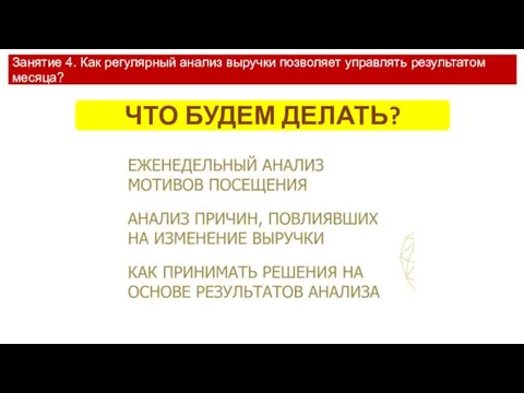 Занятие 4. Как регулярный анализ выручки позволяет управлять результатом месяца? ЧТО БУДЕМ ДЕЛАТЬ?