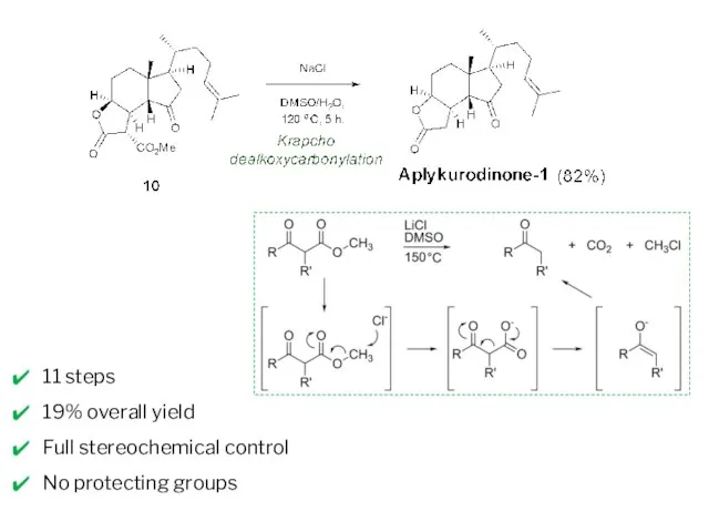 11 steps 19% overall yield Full stereochemical control No protecting groups