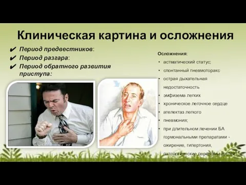 Клиническая картина и осложнения Период предвестников: Период разгара: Период обратного развития приступа: