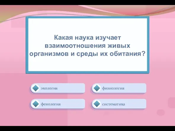 экология физиология систематика фенология Какая наука изучает взаимоотношения живых организмов и среды их обитания?