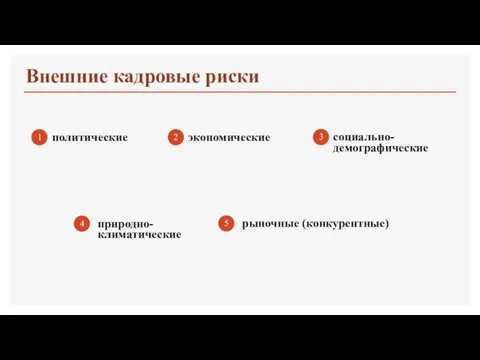 Внешние кадровые риски политические экономические природно-климатические рыночные (конкурентные) социально-демографические