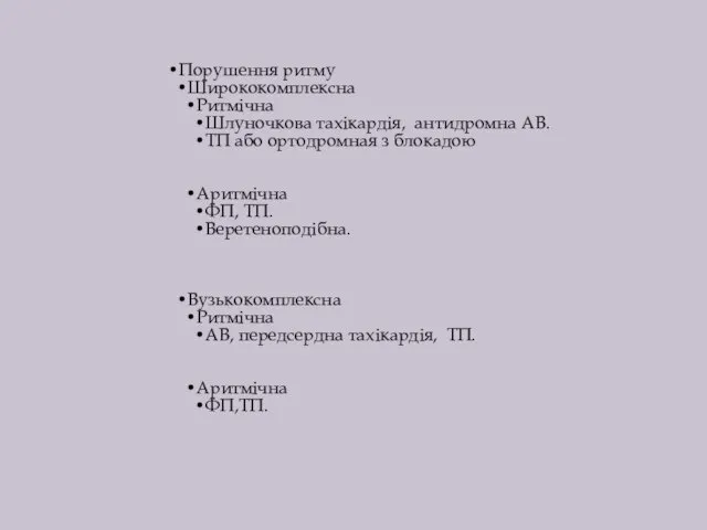 Порушення ритму Ширококомплексна Ритмічна Шлуночкова тахікардія, антидромна АВ. ТП або ортодромная з