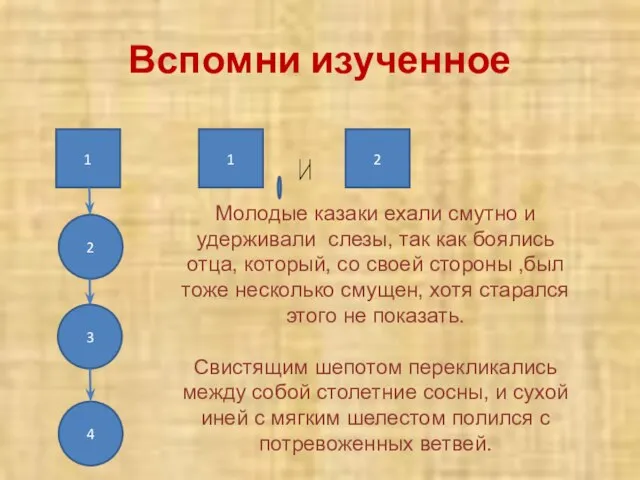 Вспомни изученное Молодые казаки ехали смутно и удерживали слезы, так как боялись