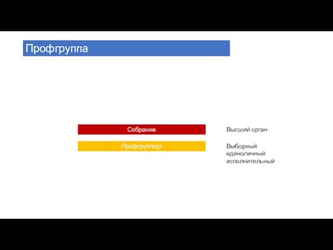 Профгруппа Собрание Профгруппорг Высший орган Выборный единоличный исполнительный