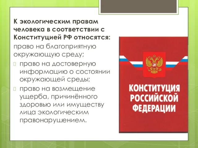 К экологическим правам человека в соответствии с Конституцией РФ относятся: право на