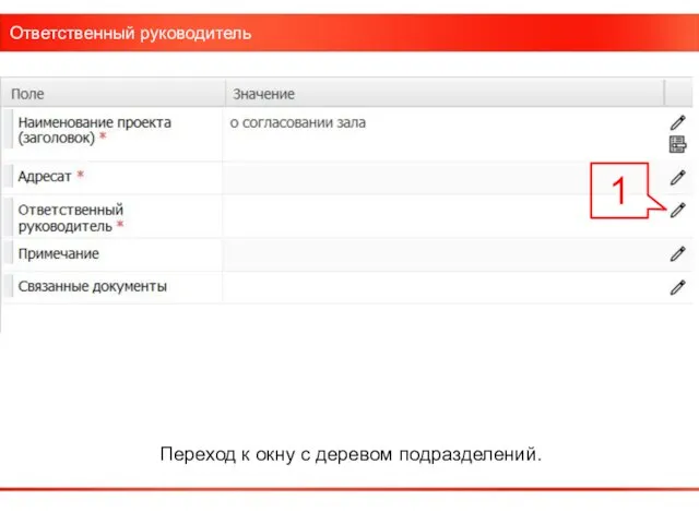 Ответственный руководитель Переход к окну с деревом подразделений. 1