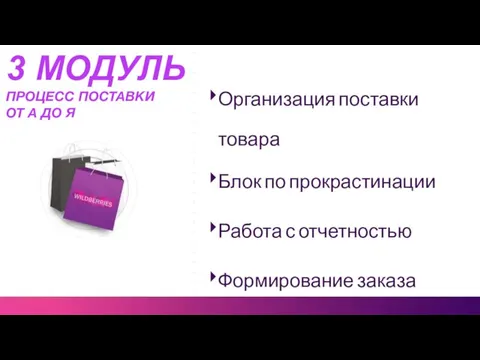 3 МОДУЛЬ ПРОЦЕСС ПОСТАВКИ ОТ А ДО Я Организация поставки товара Блок