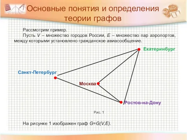 Рассмотрим пример. Пусть V – множество городов России, Е – множество пар