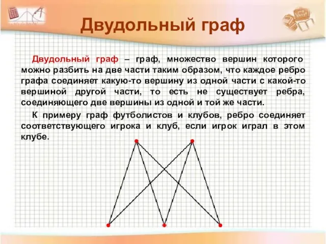 Двудольный граф – граф, множество вершин которого можно разбить на две части