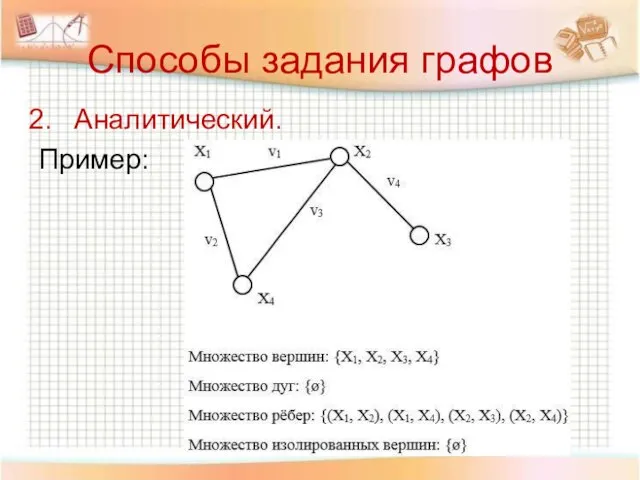 Способы задания графов Аналитический. Пример: