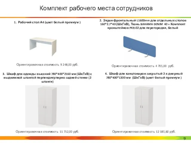 1. Рабочий стол А4 (цвет белый премиум ) 2. Экран фронтальный L1600mm