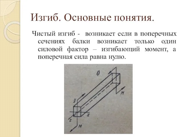 Изгиб. Основные понятия. Чистый изгиб - возникает если в поперечных сечениях балки