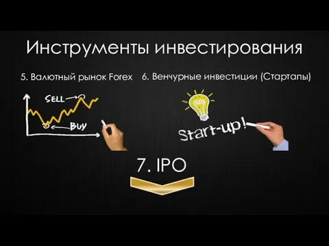 Инструменты инвестирования 5. Валютный рынок Forex 6. Венчурные инвестиции (Стартапы) 7. IPO