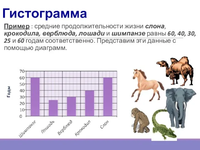 Пример : средние продолжительности жизни слона, крокодила, верблюда, лошади и шимпанзе равны