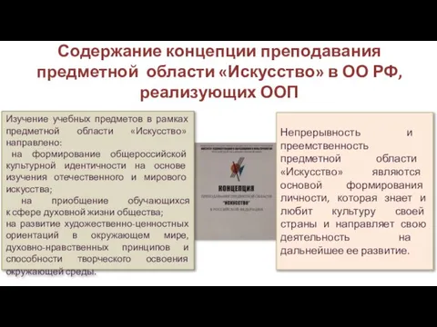 Содержание концепции преподавания предметной области «Искусство» в ОО РФ, реализующих ООП Изучение