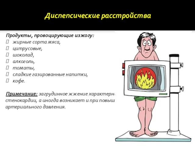 Продукты, провоцирующие изжогу: жирные сорта мяса, цитрусовые, шоколад, алкоголь, томаты, сладкие газированные