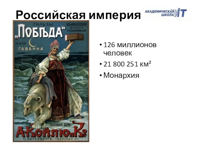 126 миллионов человек 21 800 251 км² Монархия Российская империя