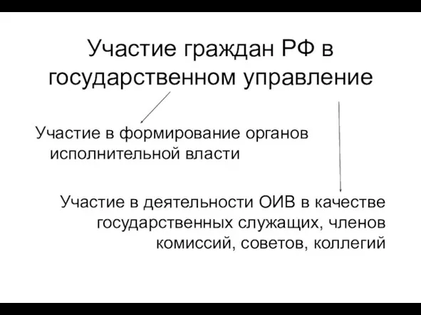 Участие граждан РФ в государственном управление Участие в формирование органов исполнительной власти