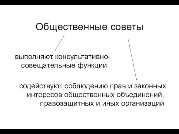 Общественные советы выполняют консультативно-совещательные функции содействуют соблюдению прав и законных интересов общественных