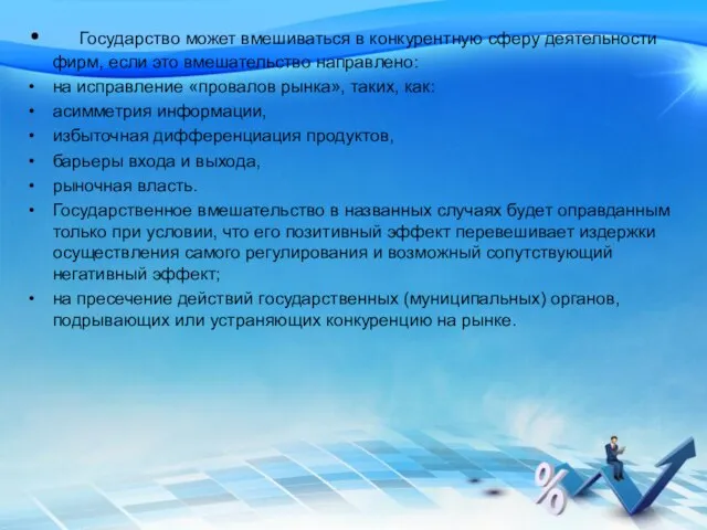 Государство может вмешиваться в конкурентную сферу деятель­ности фирм, если это вмешательство направлено: