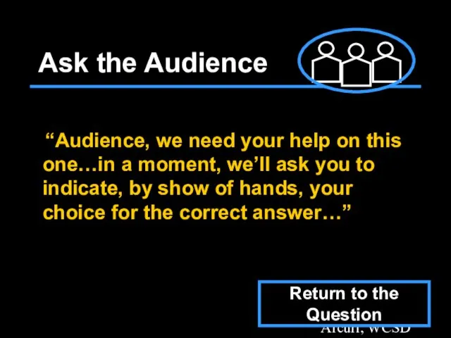 Template by Bill Arcuri, WCSD Ask the Audience “Audience, we need your
