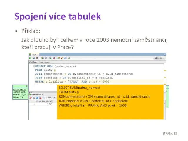 Spojení více tabulek Příklad: Jak dlouho byli celkem v roce 2003 nemocní