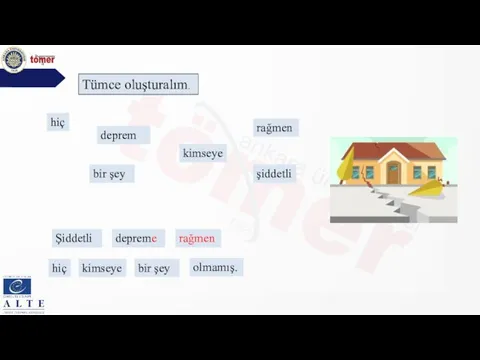 Şiddetli deprem rağmen hiç kimseye bir şey olmamış. Tümce oluşturalım. depreme rağmen