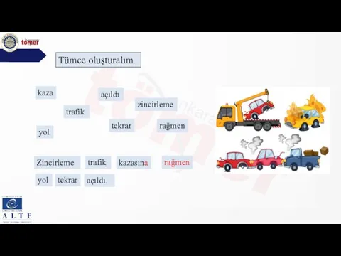 Tümce oluşturalım. zincirleme Zincirleme kaza kazasına rağmen trafik trafik rağmen tekrar tekrar açıldı açıldı. yol yol