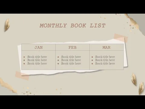 MONTHLY BOOK LIST