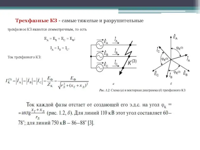 Трехфазные КЗ - самые тяжелые и разрушительные трехфазное КЗ является симметричным, то