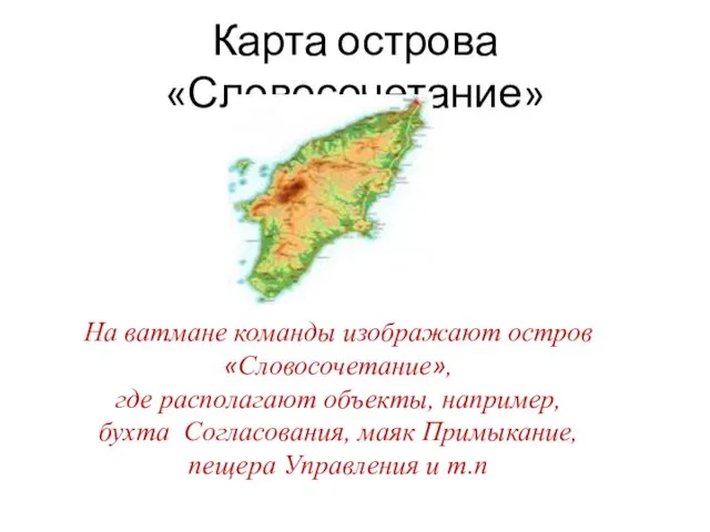 Карта острова «Словосочетание» На ватмане команды изображают остров «Словосочетание», где располагают объекты,