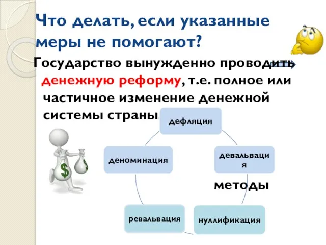 Что делать, если указанные меры не помогают? Государство вынужденно проводить денежную реформу,