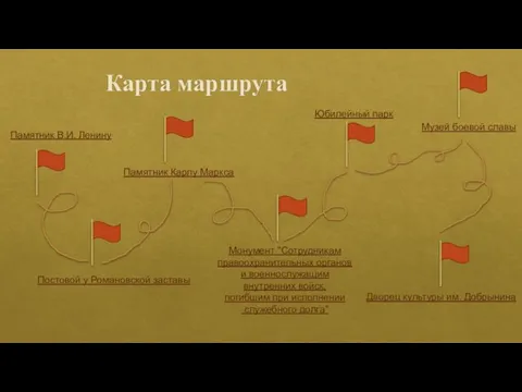 Карта маршрута Памятник В.И. Ленину Памятник Карлу Маркса Постовой у Романовской заставы