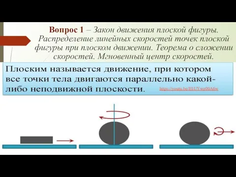 Вопрос 1 – Закон движения плоской фигуры. Распределение линейных скоростей точек плоской