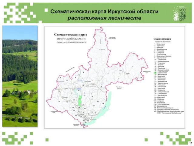 Схематическая карта Иркутской области расположения лесничеств 2