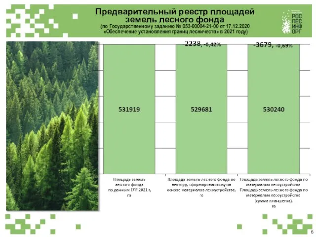 Предварительный реестр площадей земель лесного фонда (по Государственному заданию № 053-00004-21-00 от