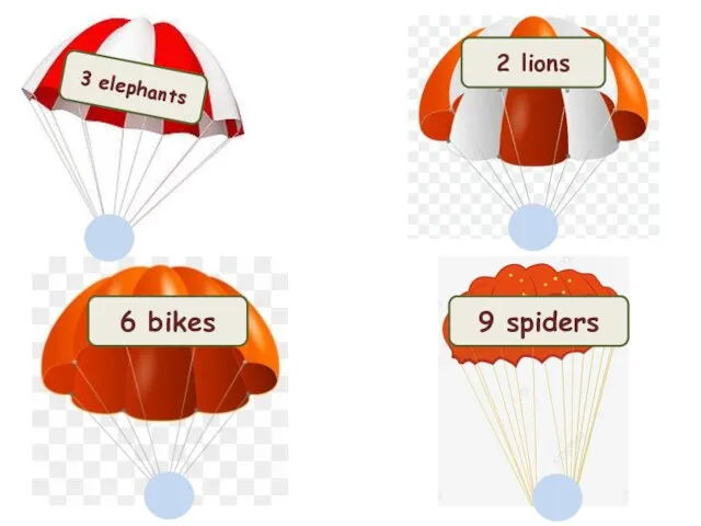 3 elephants 2 lions 6 bikes 9 spiders