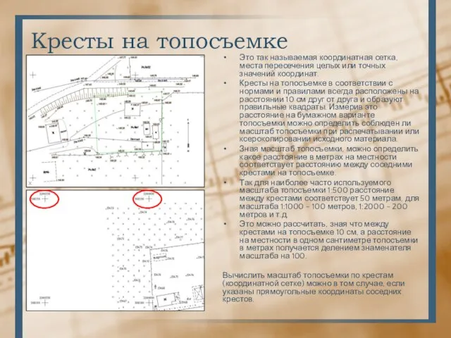 Кресты на топосъемке Это так называемая координатная сетка, места пересечения целых или