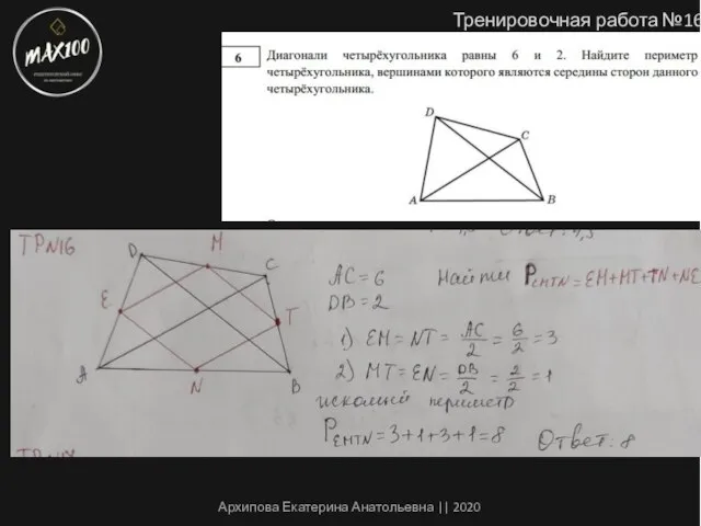 Тренировочная работа №16 Архипова Екатерина Анатольевна || 2020