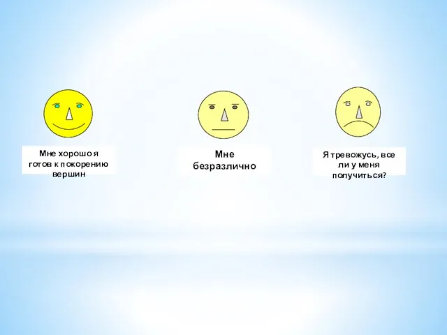 Мне хорошо я готов к покорению вершин Мне безразлично Я тревожусь, все ли у меня получиться?