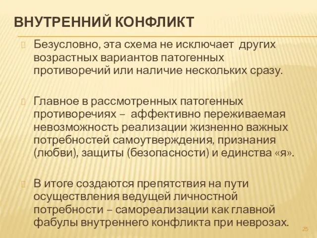 ВНУТРЕННИЙ КОНФЛИКТ Безусловно, эта схема не исключает других возраст­ных вариантов патогенных противоречий