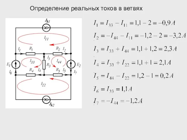 . . . . . . . Определение реальных токов в ветвях