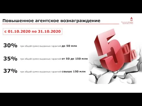 Повышенное агентское вознаграждение с 01.10.2020 по 31.10.2020 30% 35% 37% при общей