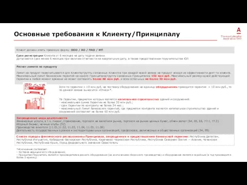 *Исключение составляет: - поставка медицинского оборудования; - Принципал/Поручитель является производителем данного оборудования